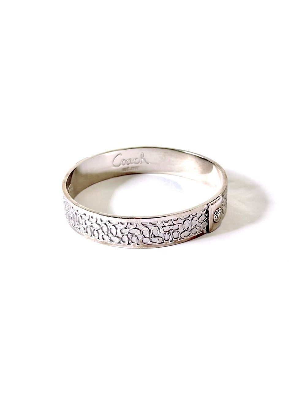 COACH Silver Signature Engraved Logo Bangle NWOT - Picture 8 of 12